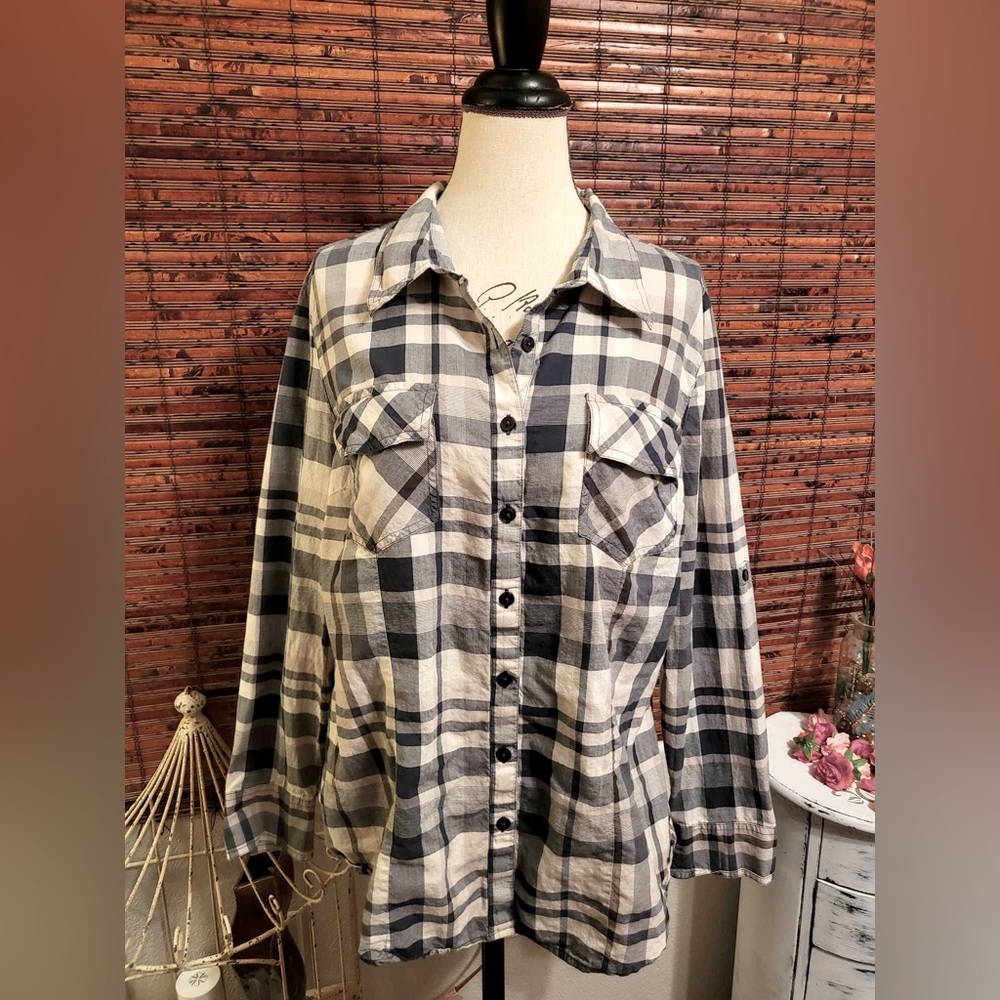 a.n.a Beige and Black Checkered Shirt